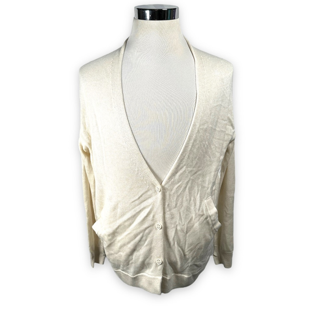 Lululemon Cardi In The Front Cardigan Sweater Womens 8 Ivory Pockets Knit V Neck